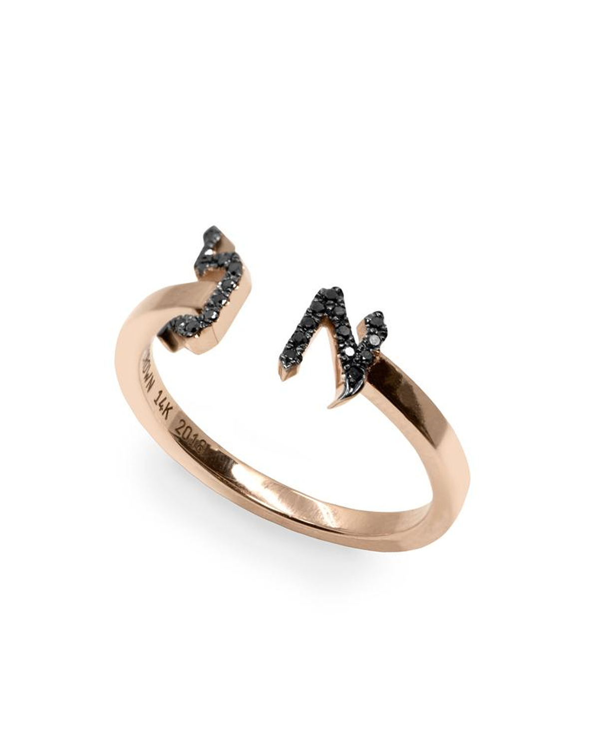 Open Encrusted Aleph-Bet Ring Black Diamonds
