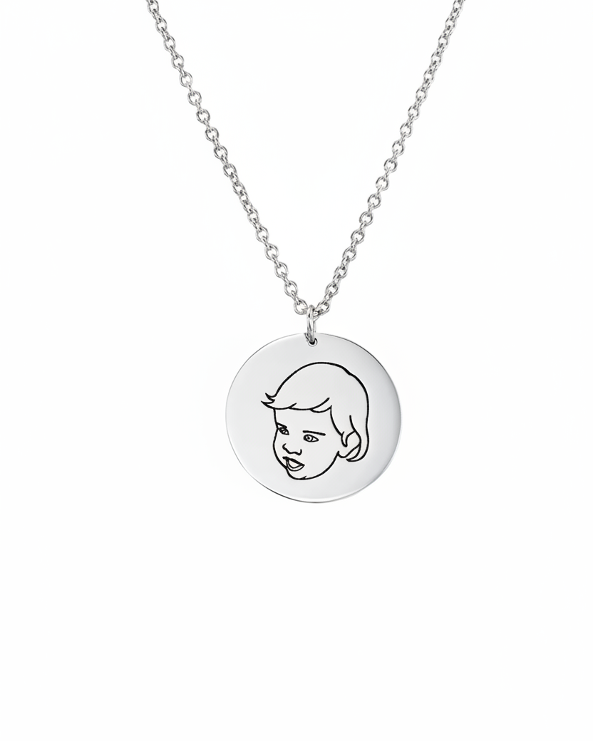 Chiara Gold Necklace Portrait & Name Engraving