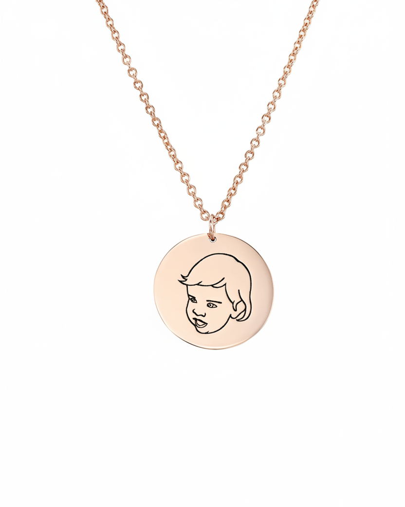 Chiara Gold Necklace Portrait & Name Engraving