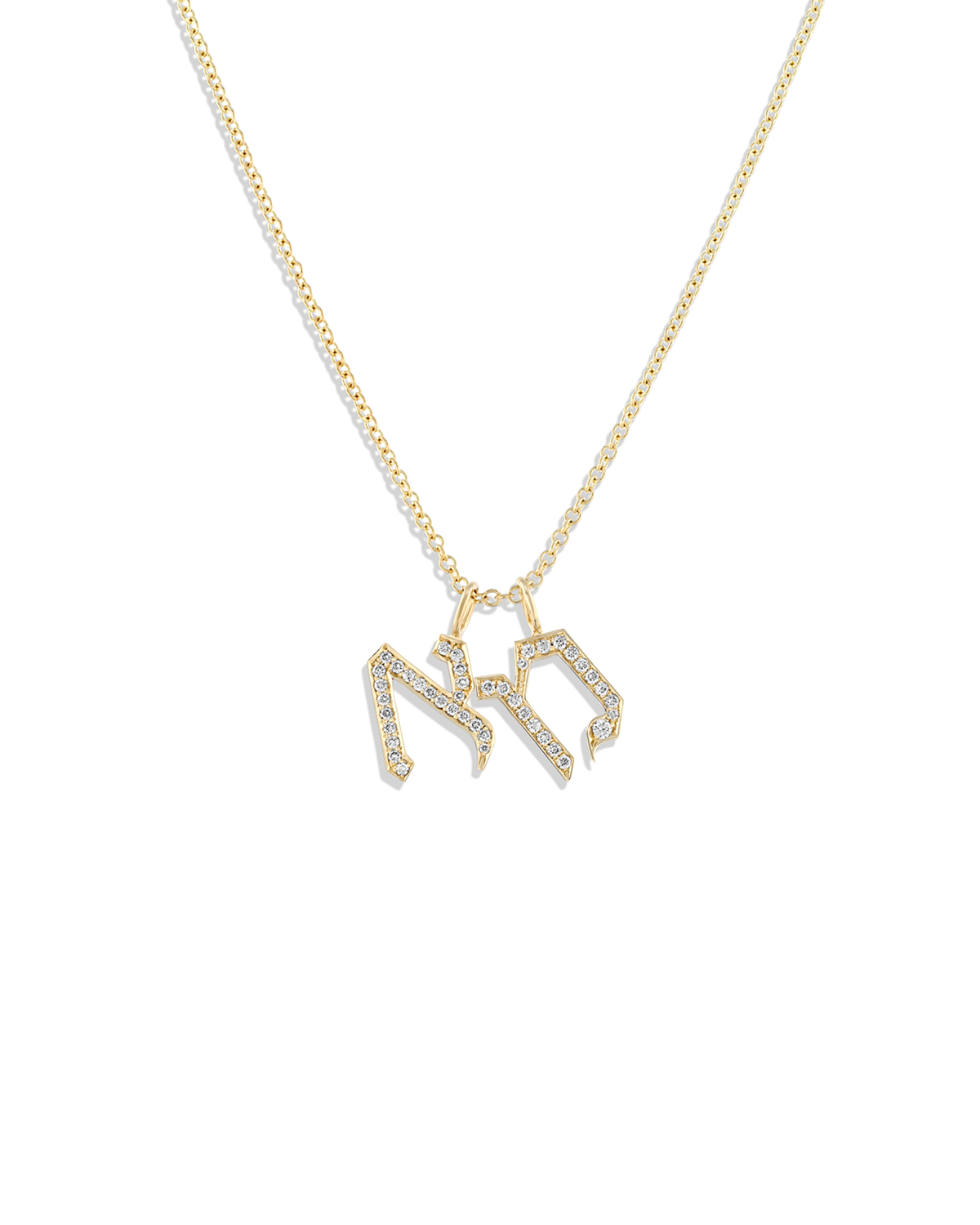 Letter Necklace - two Small Aleph-Bet Encrusted Pendants