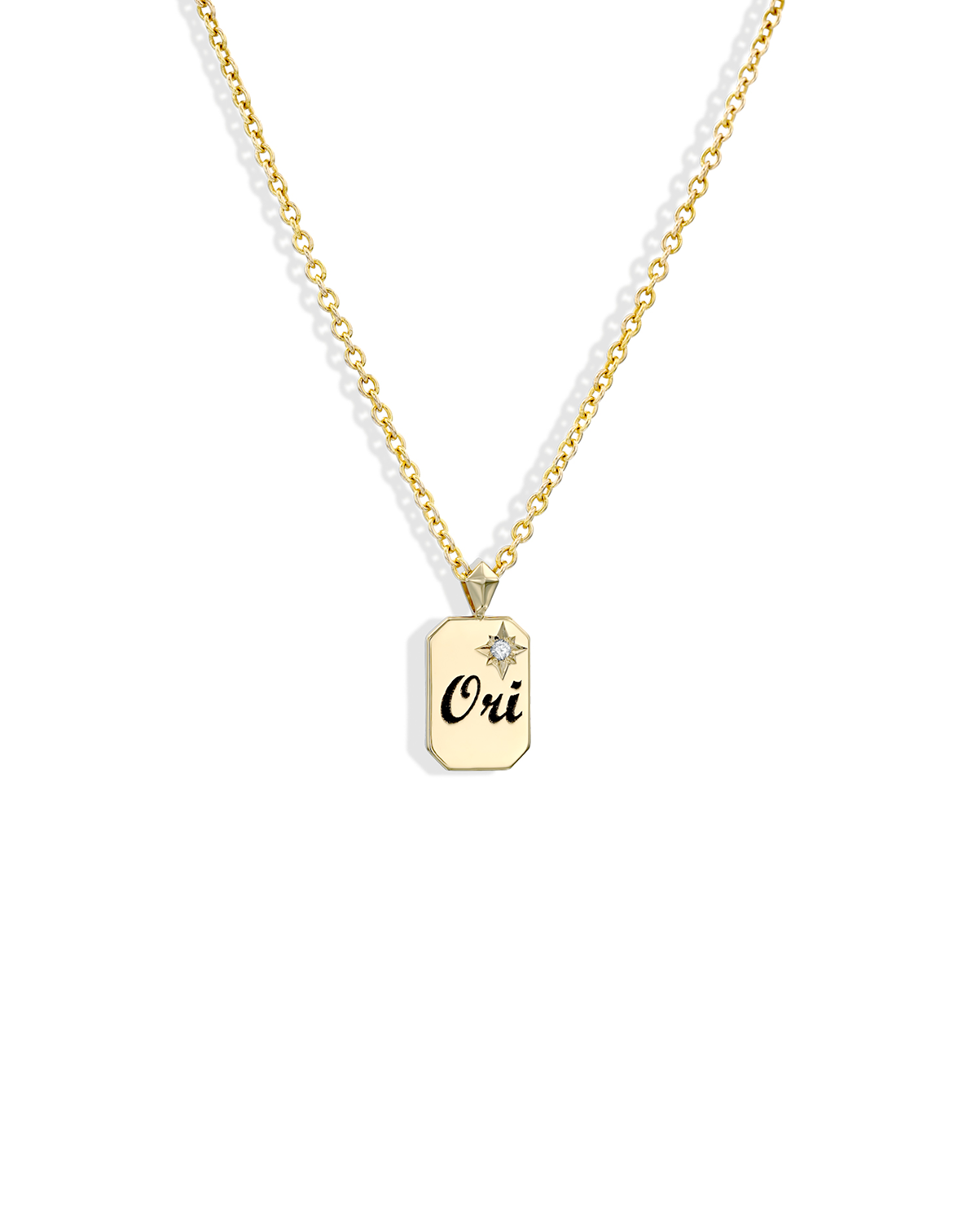 Small Tag Necklace with Diamond & Engraving
