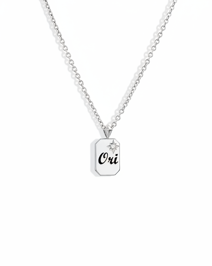 Small Tag Necklace with Diamond & Engraving