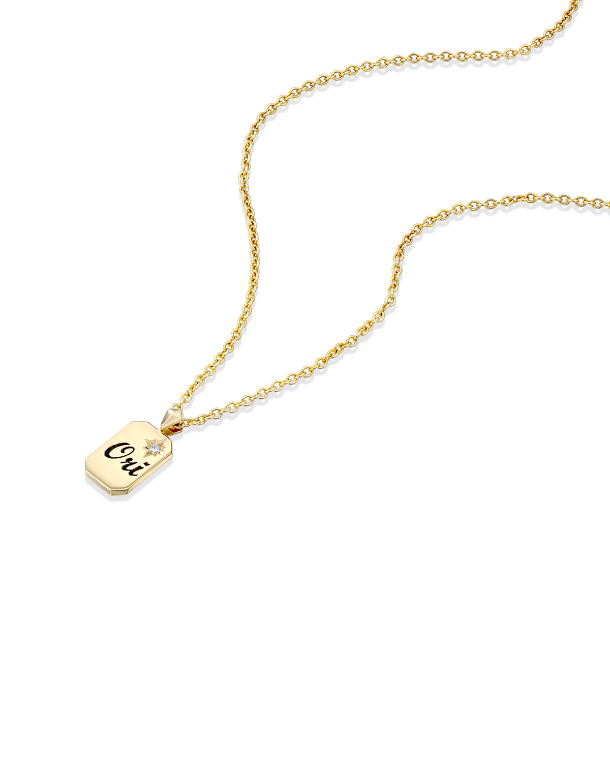 Small Tag Necklace with Diamond & Engraving