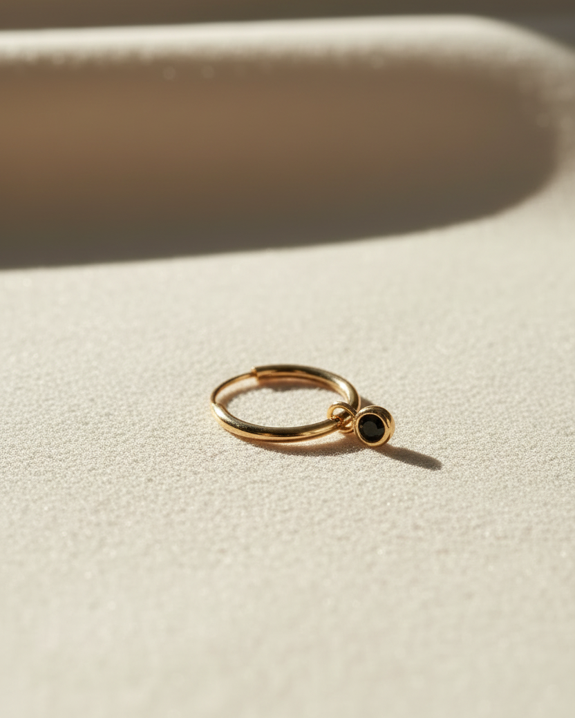 Alex Hoop Gold Earring with Black Diamond