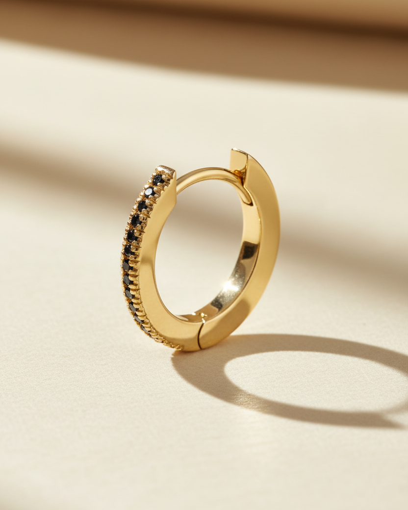 Khloé Large Hoop Gold Earring with Black Diamonds