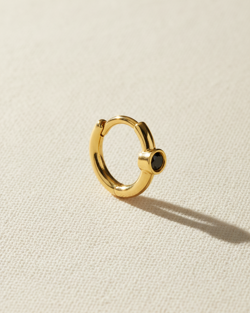 Alexis mini Hoop Gold Earring with Black Diamond
