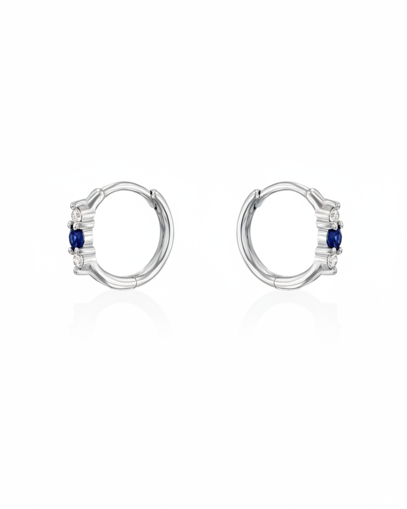 Audrey Mini Hoop With Sapphire And White Diamonds