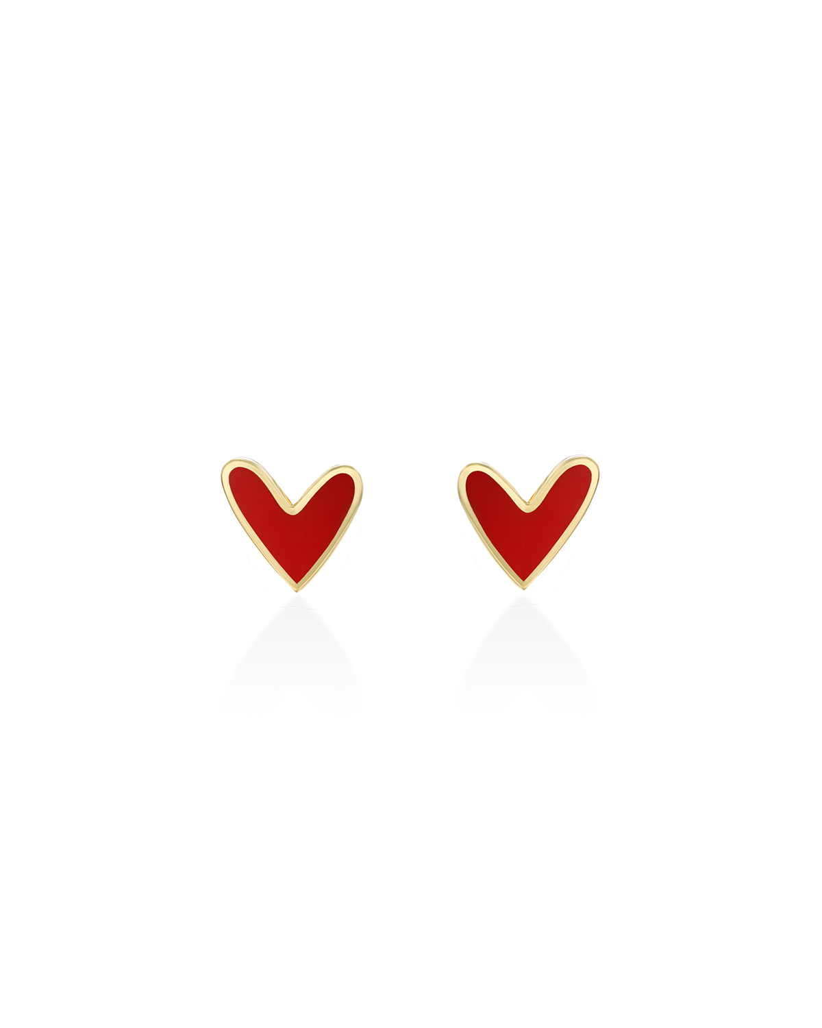 Red Heart Gold Enamel Earring