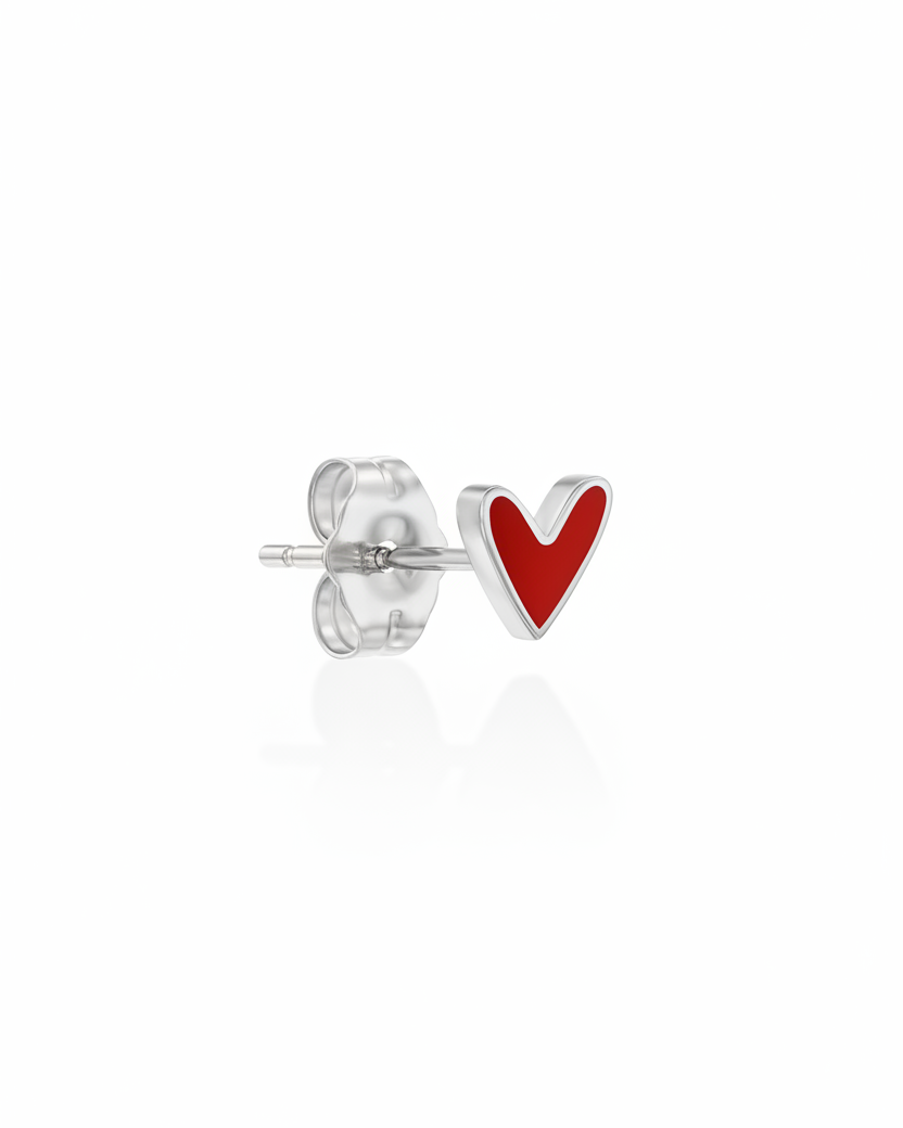 Red Heart Gold Enamel Earring