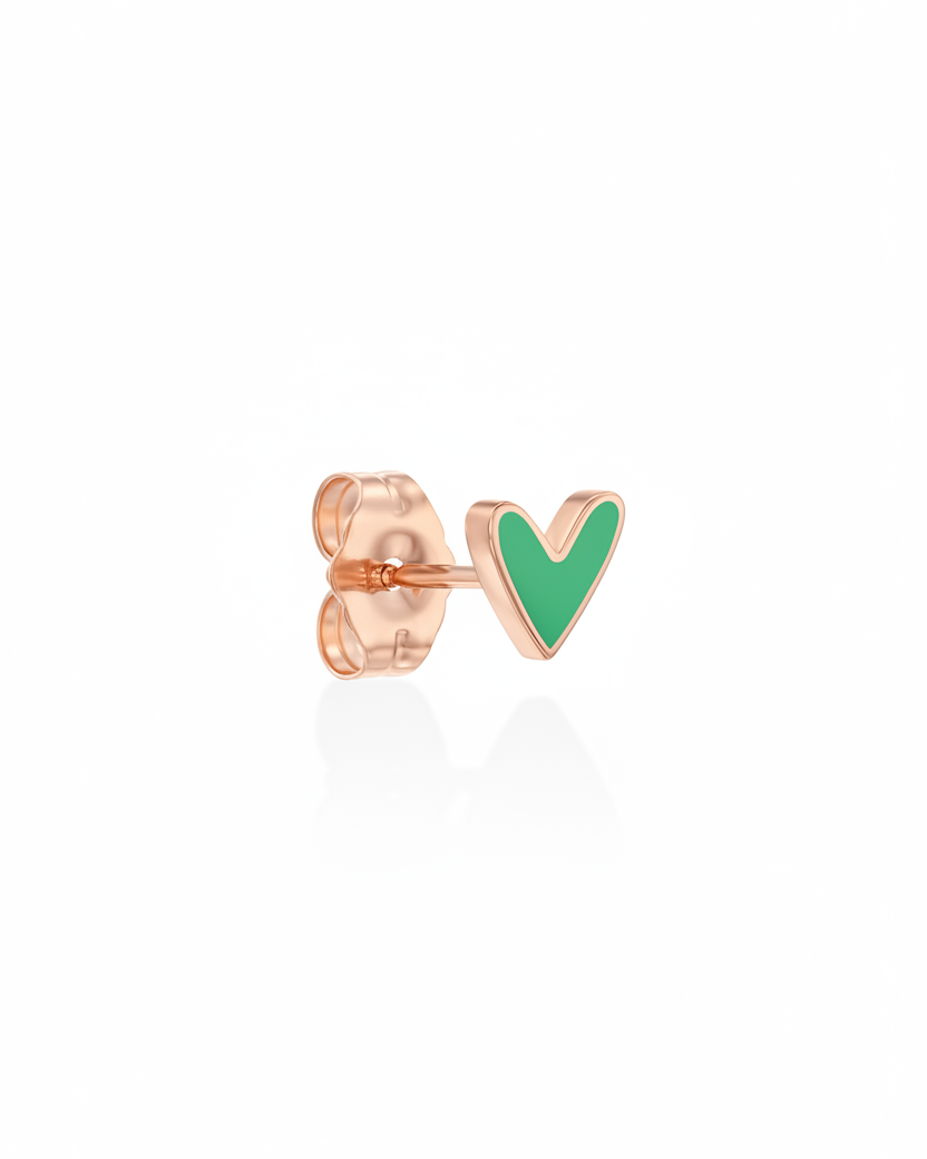 Green Heart Gold Enamel Earring