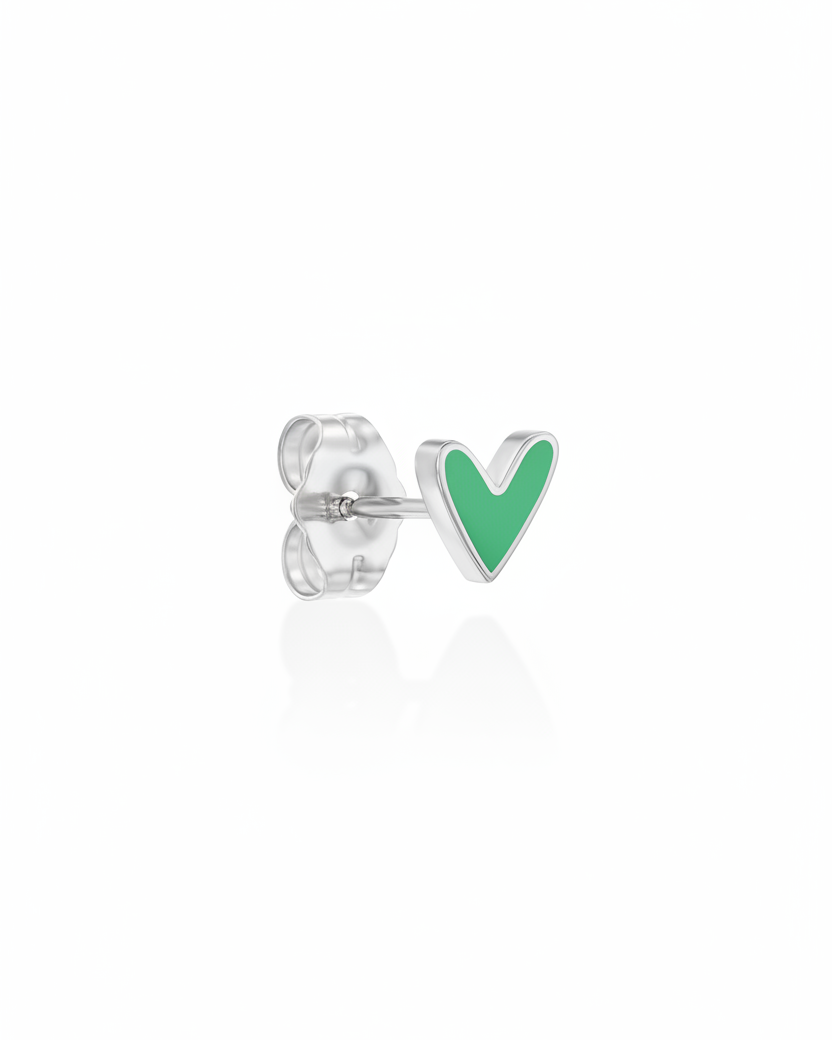 Green Heart Gold Enamel Earring