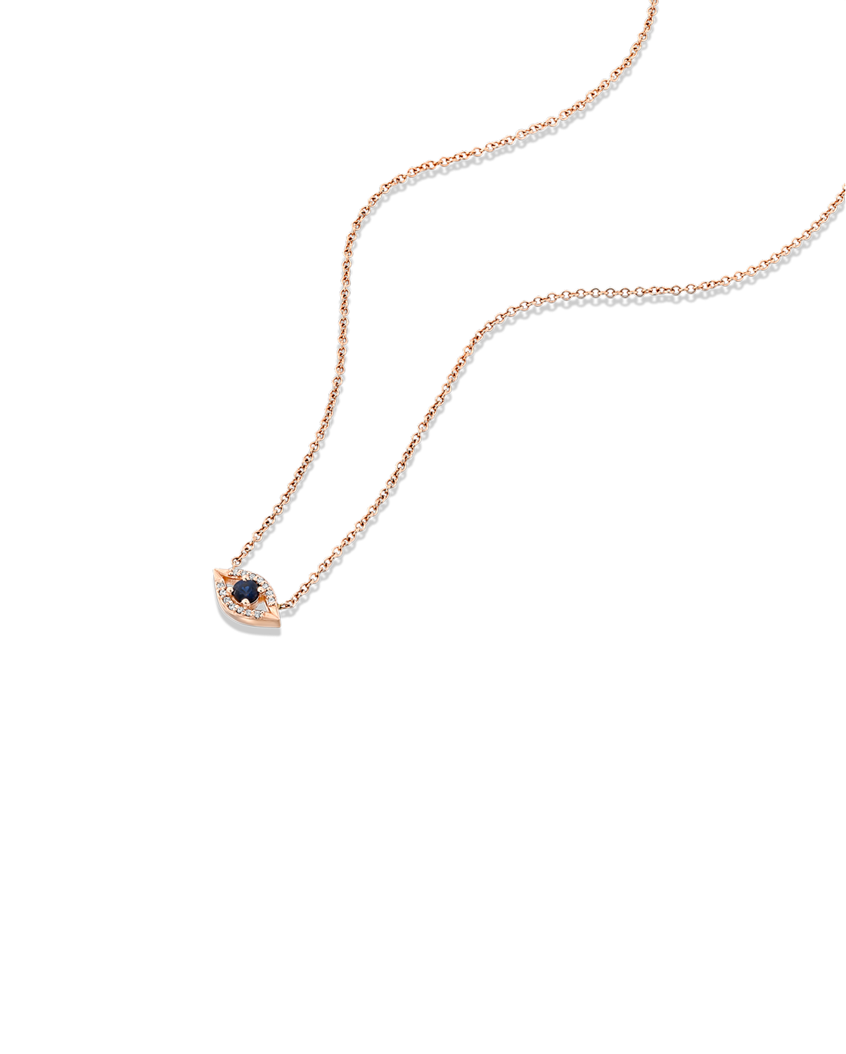 Evil Eye floating Gold Necklace Sapphire and Diamonds