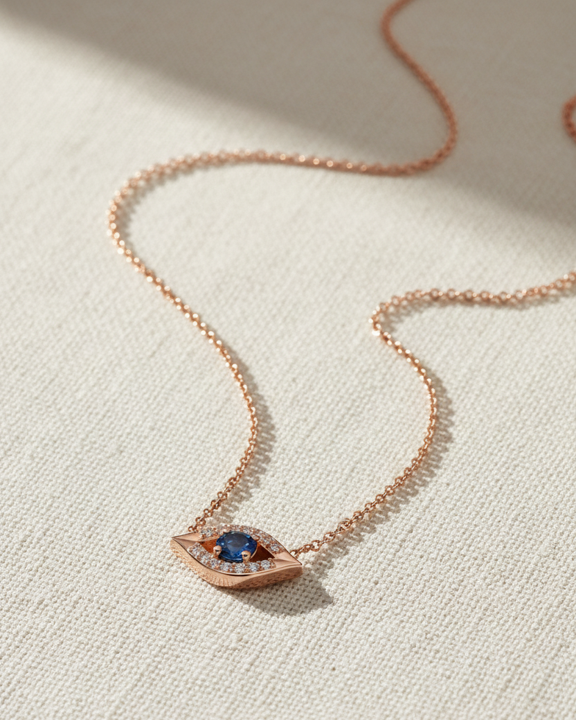 Large evil Eye Gold Necklace Sapphire