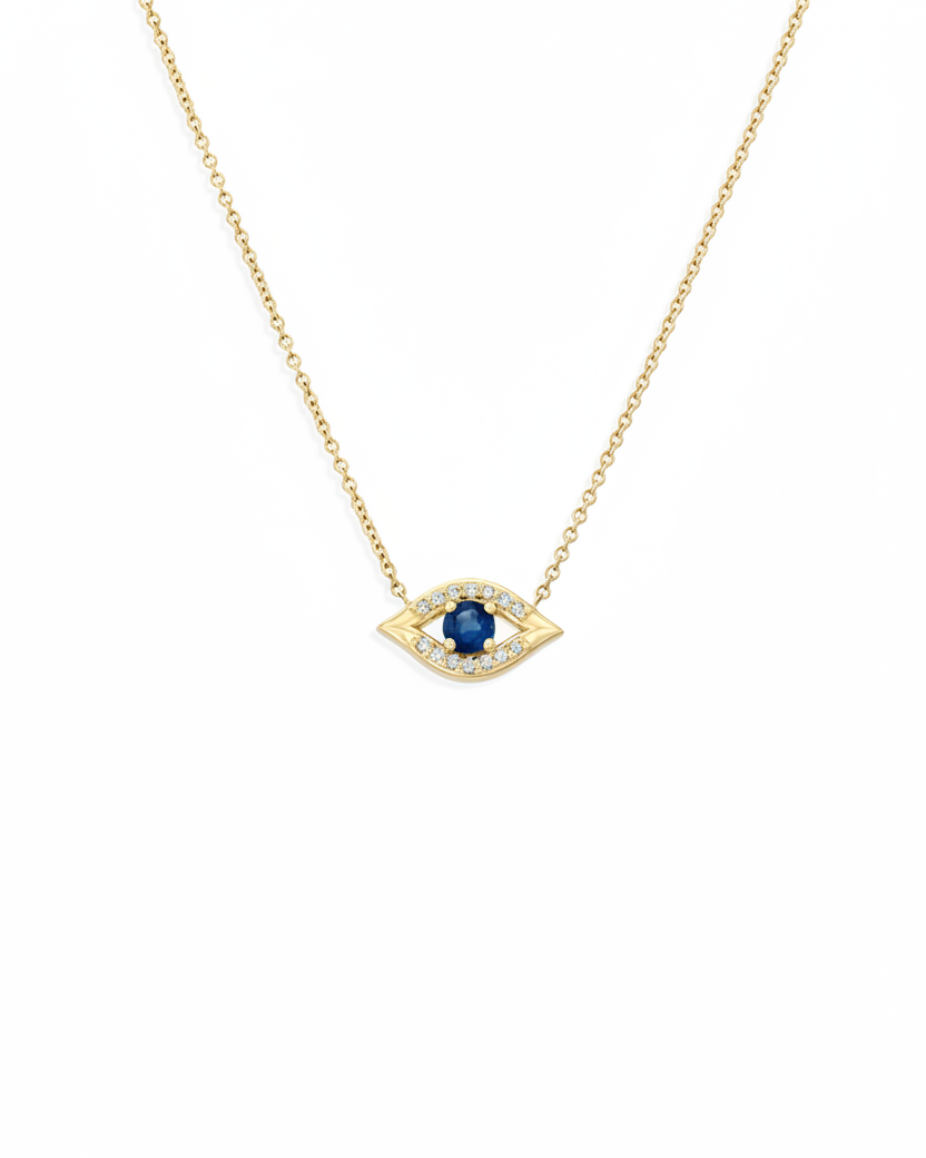Large evil Eye Gold Necklace Sapphire