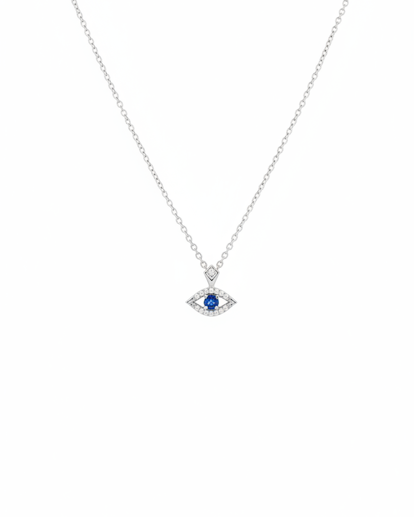 Evil Eye Gold Necklace Sapphire