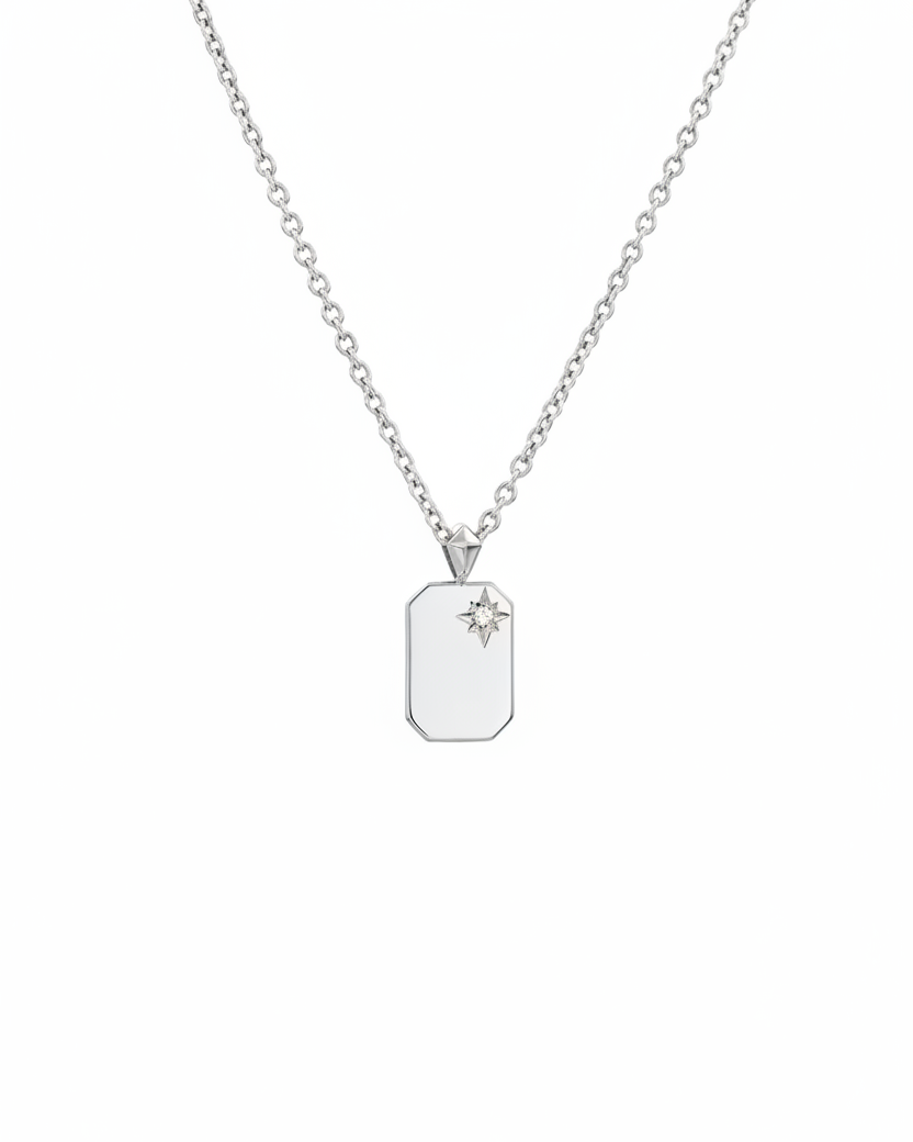 Small Tag Necklace with Diamond