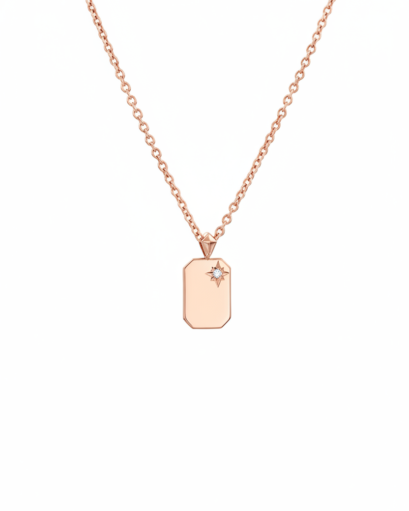 Small Tag Necklace with Diamond