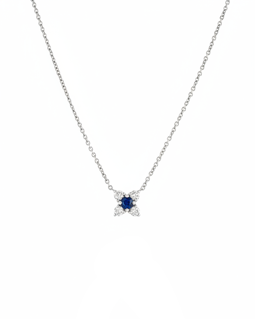Valentina Gold Necklace White Diamonds & Sapphire