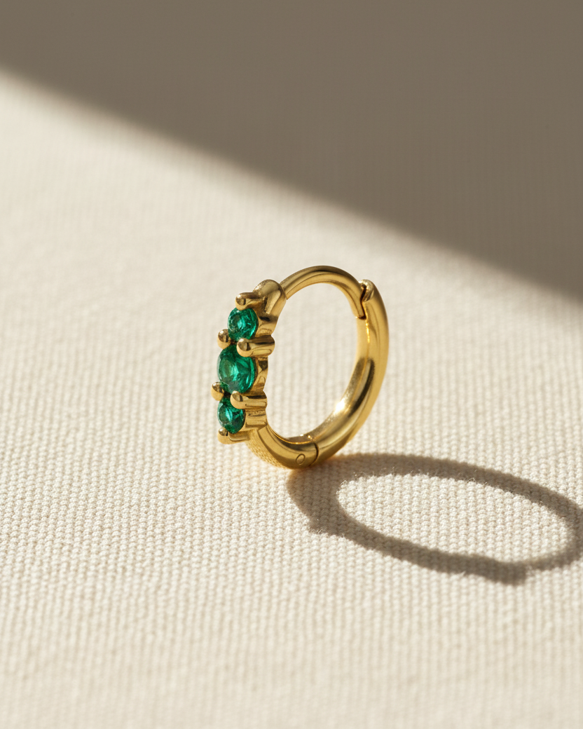 Audrey Mini Hoop With Emerald