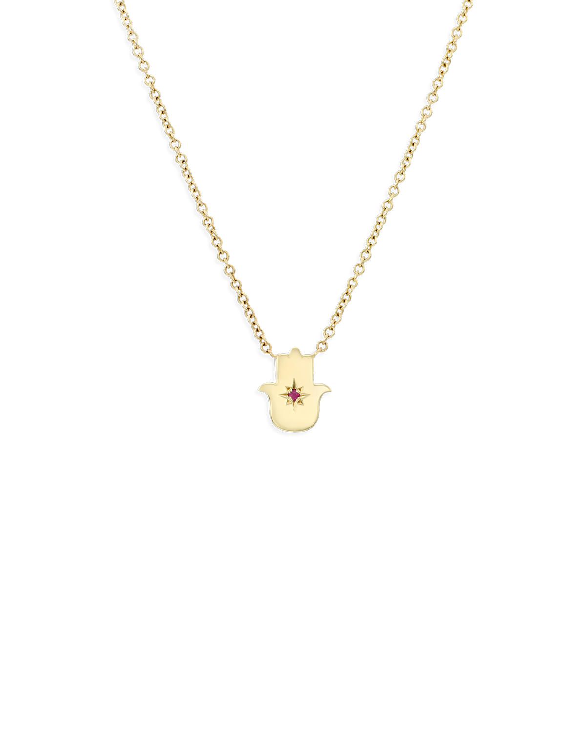 Floating Hamsa gold necklace with gem stone Ruby