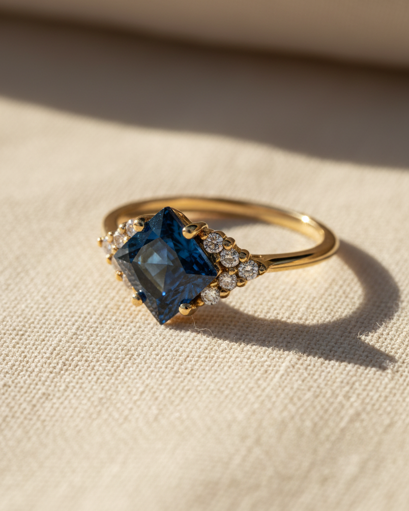 Juliette Ring With Diamonds and Blue Sapphire