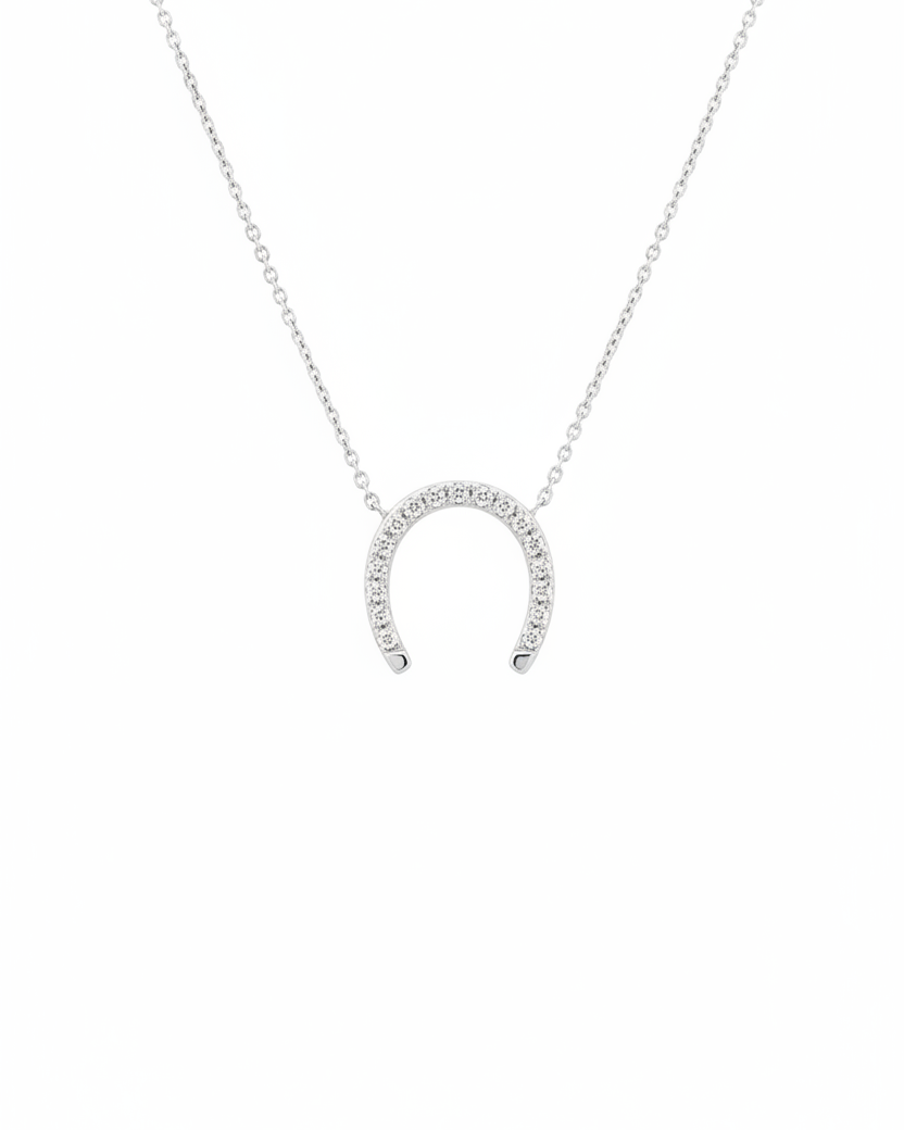 Large Horseshoe Gold Necklace White Diamond