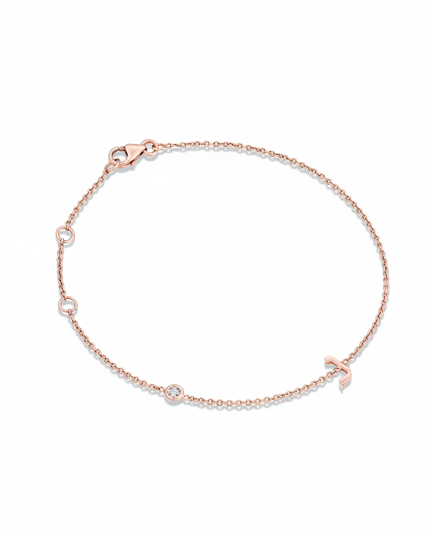 Hebrew Letter & diamond gold bracelet