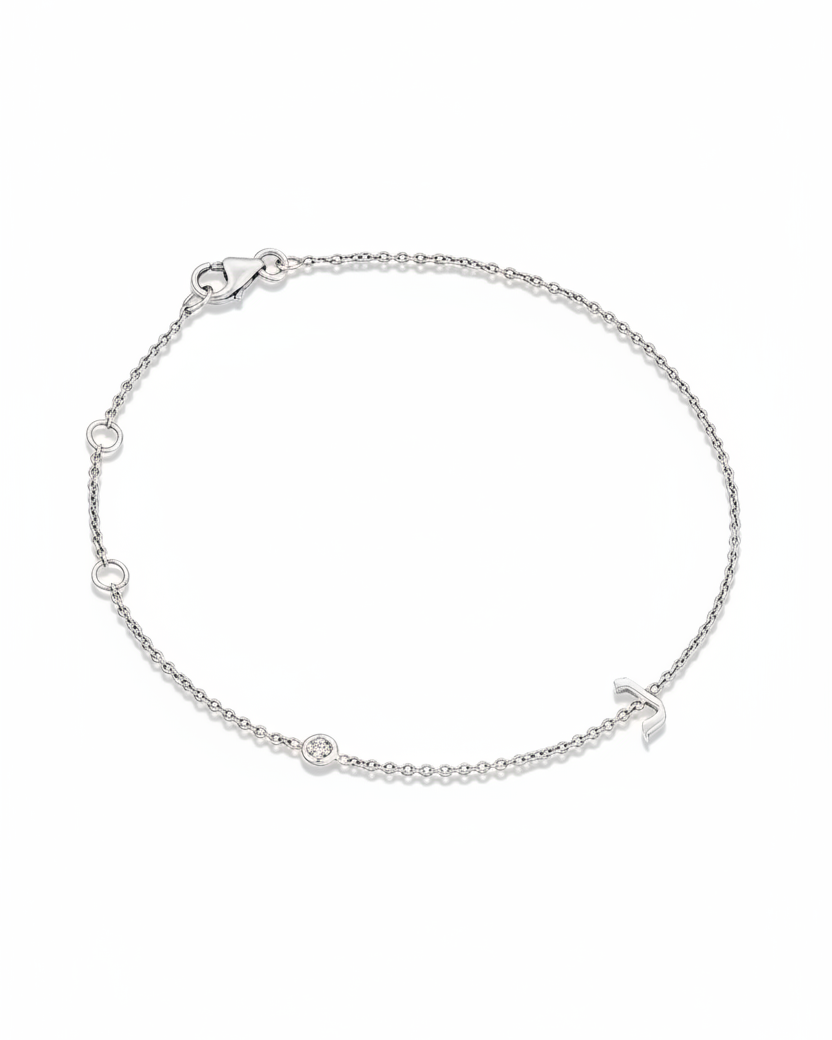 Hebrew Letter & diamond gold bracelet