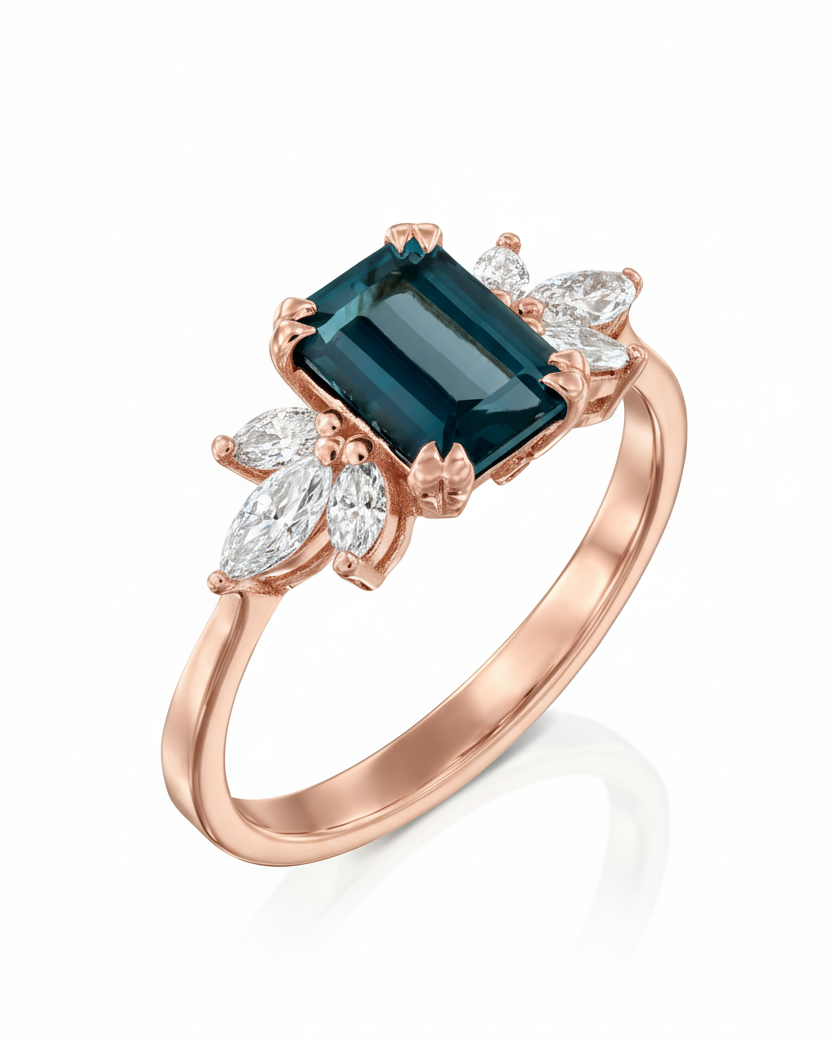 Daphne Ring With Marquise Diamonds and Blue Topaz