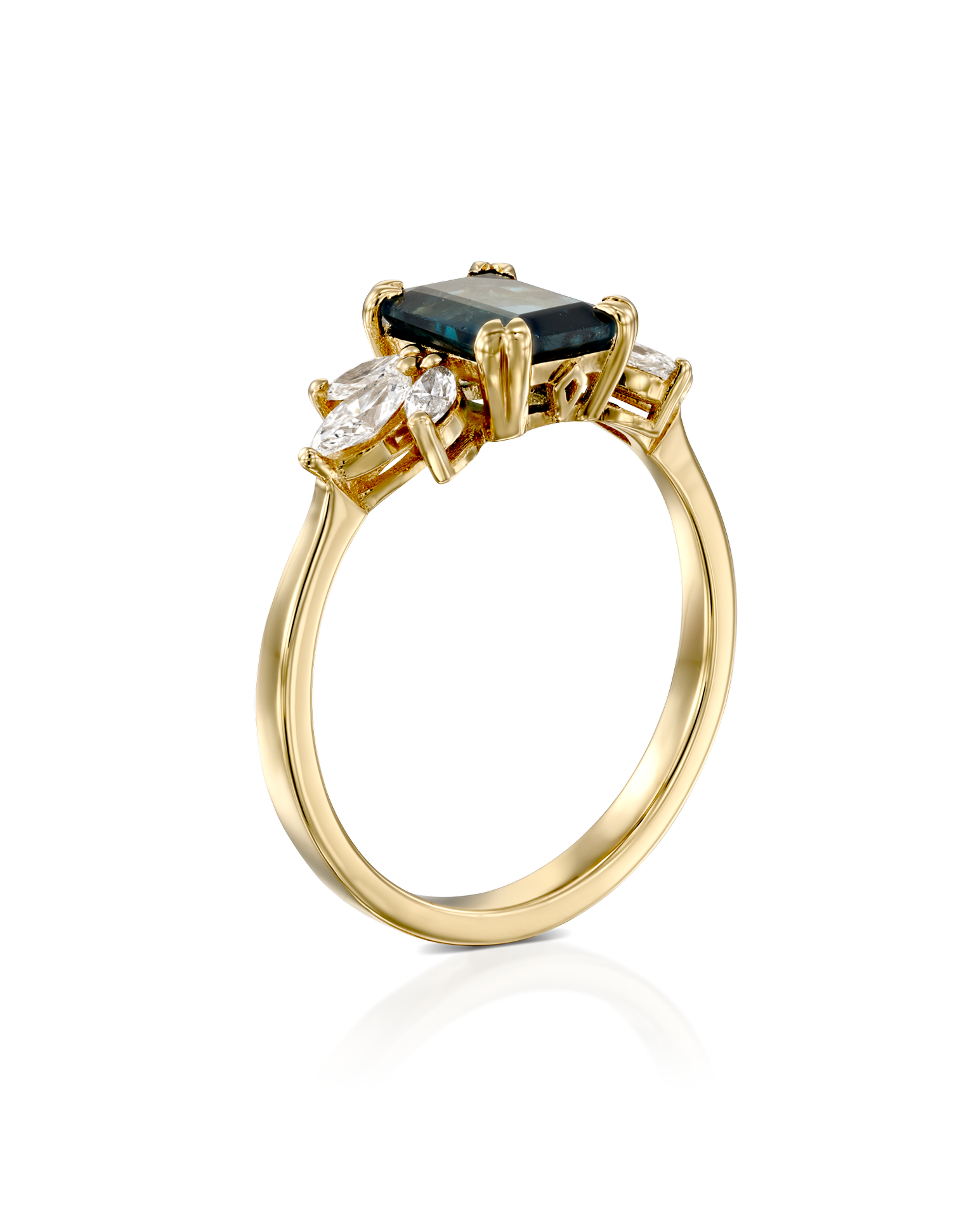 Daphne Ring With Marquise Diamonds and Blue Topaz