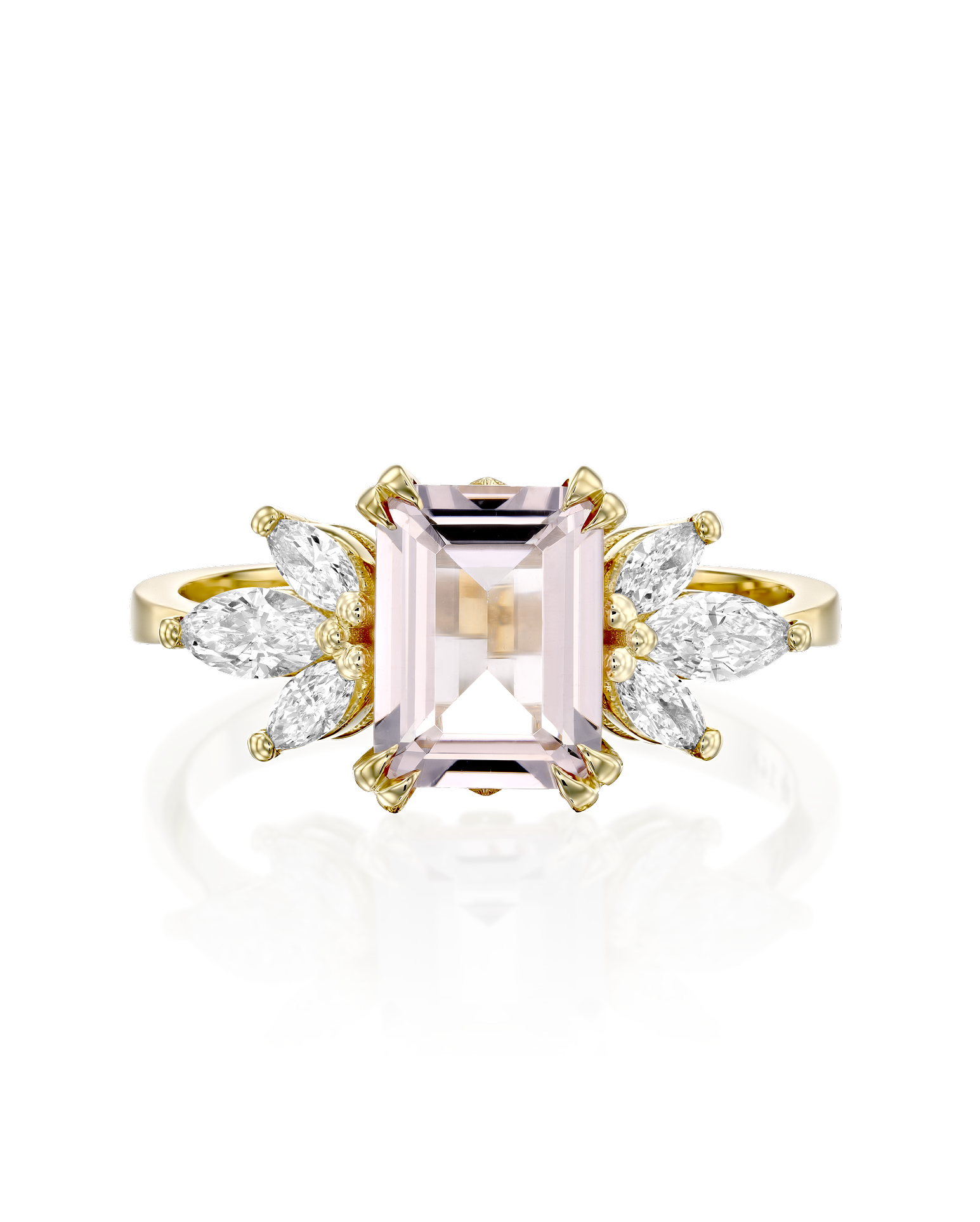 Daphne Ring With Marquise Diamonds and Morganite