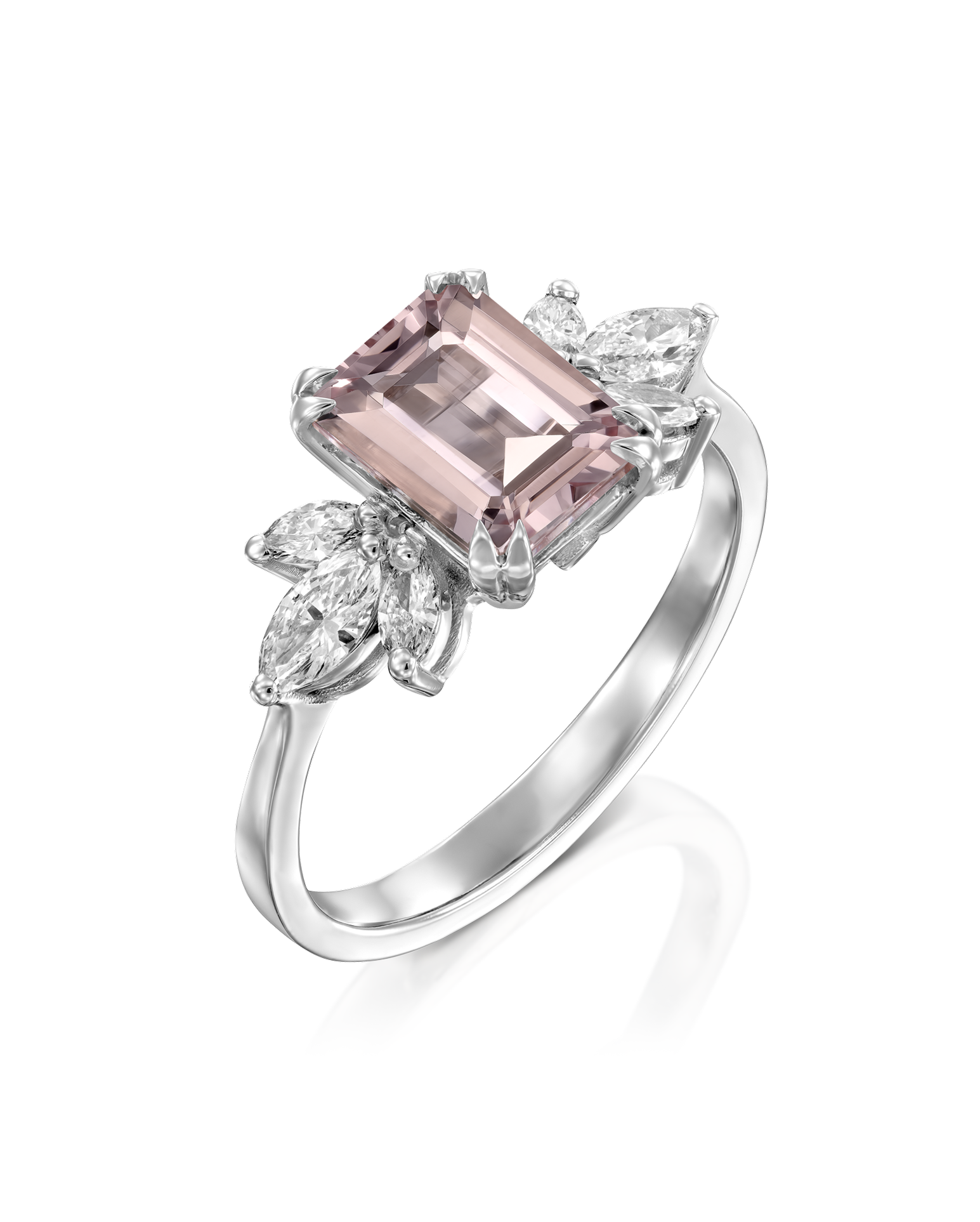 Daphne Ring With Marquise Diamonds and Morganite