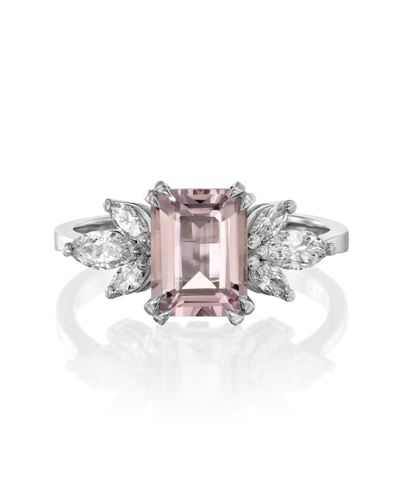 Daphne Ring With Marquise Diamonds and Morganite