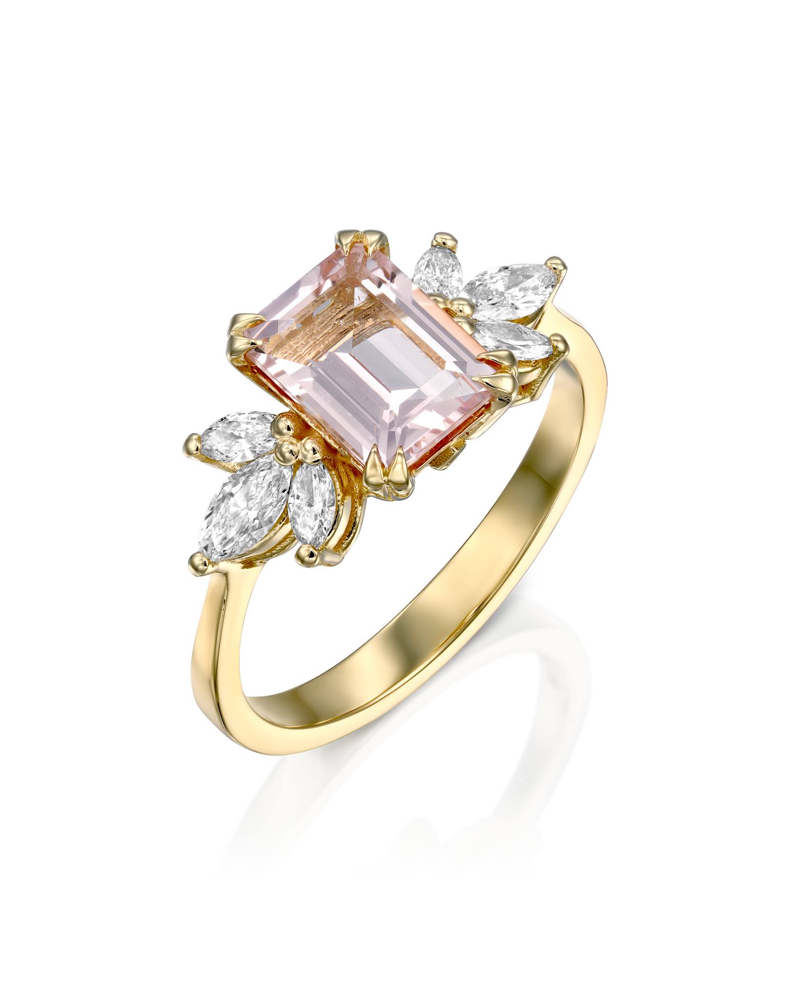 Daphne Ring With Marquise Diamonds and Morganite