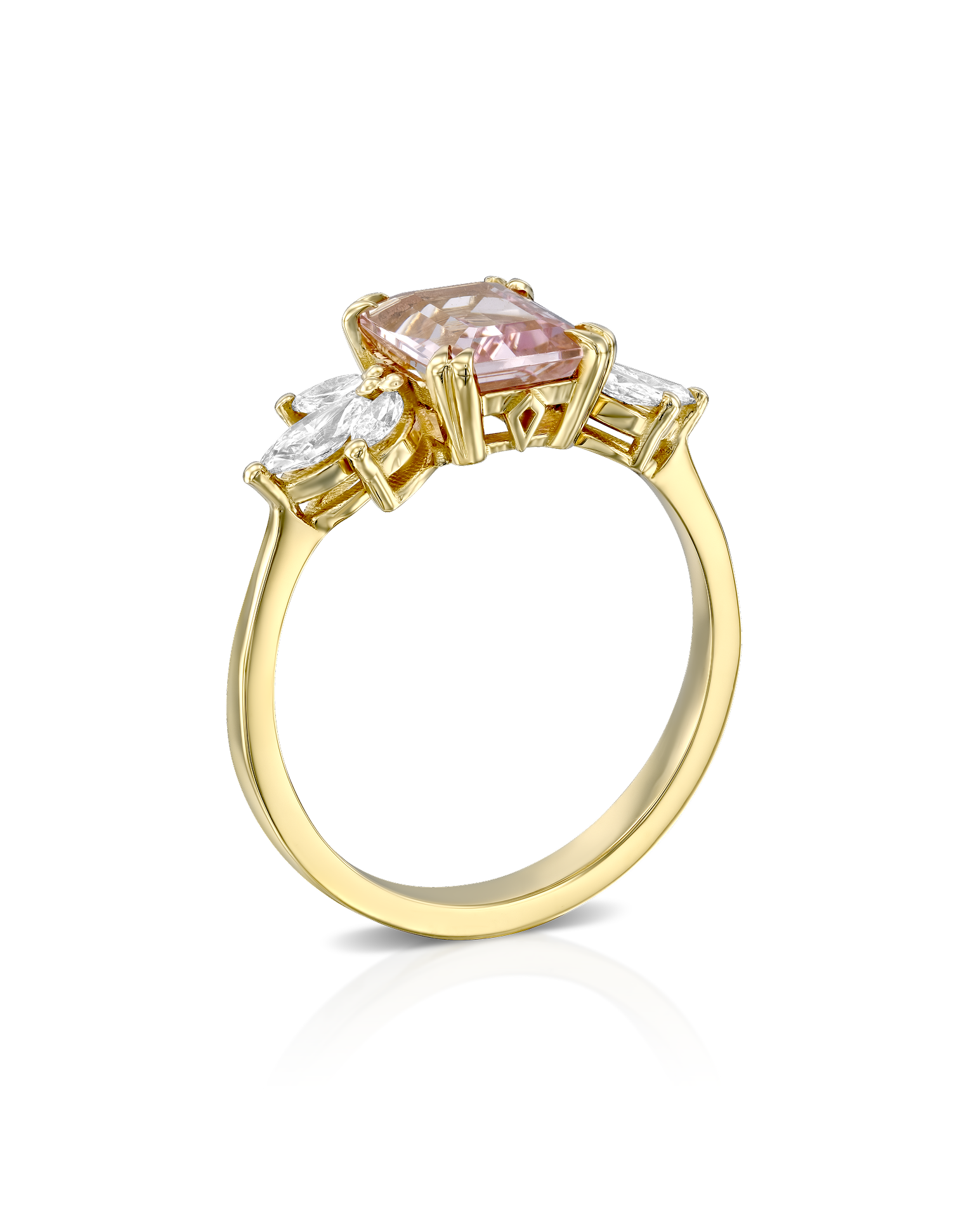 Daphne Ring With Marquise Diamonds and Morganite