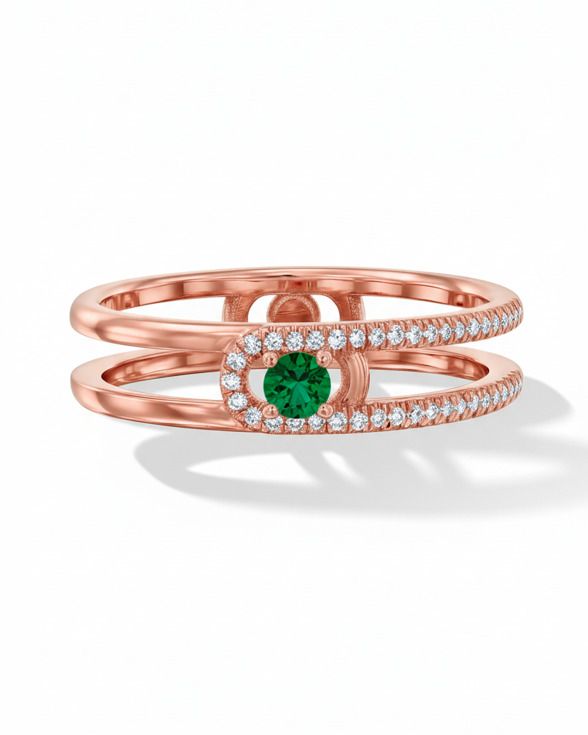 Ring 06 - Emerald & White Diamonds
