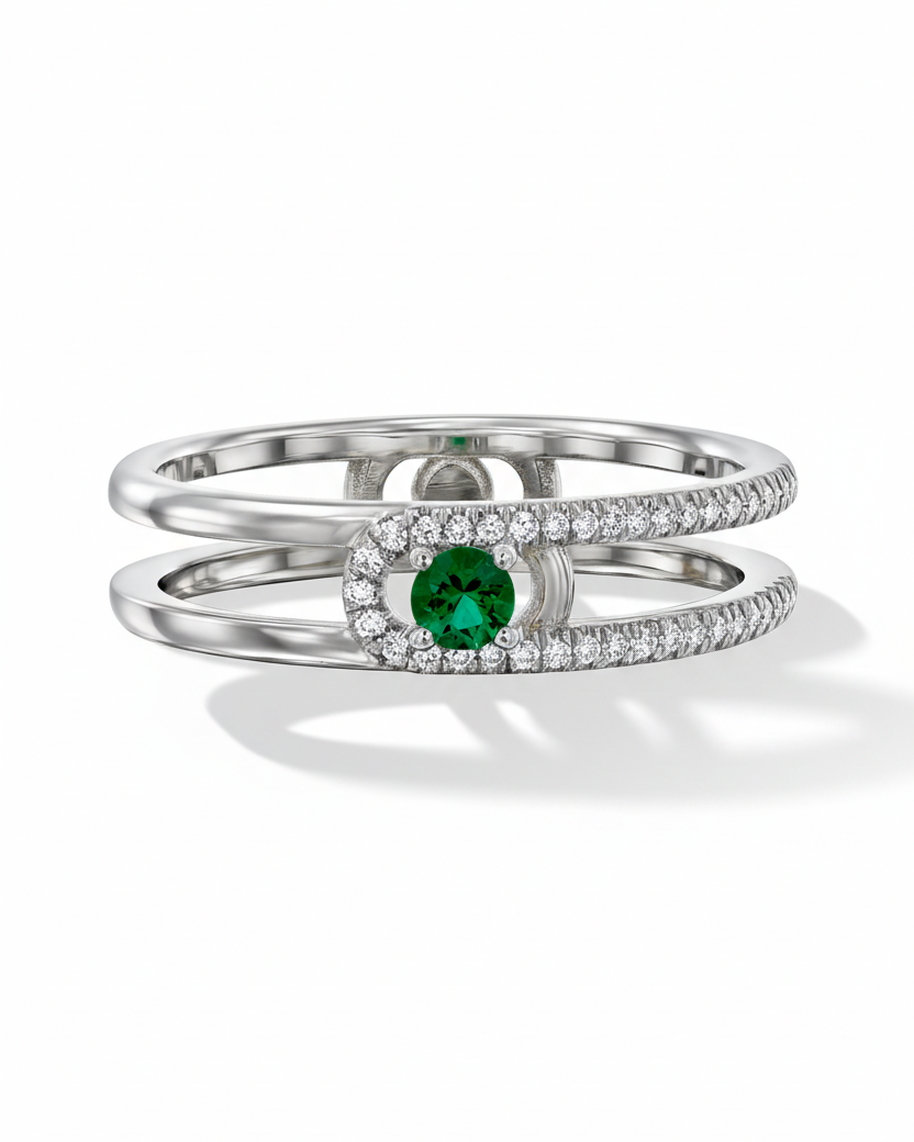 Ring 06 - Emerald & White Diamonds