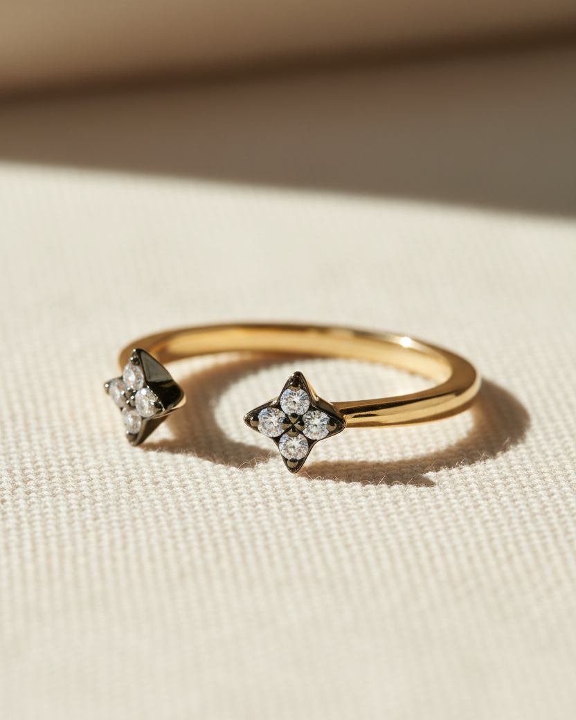 Mercury Ring with white Diamonds Blackening