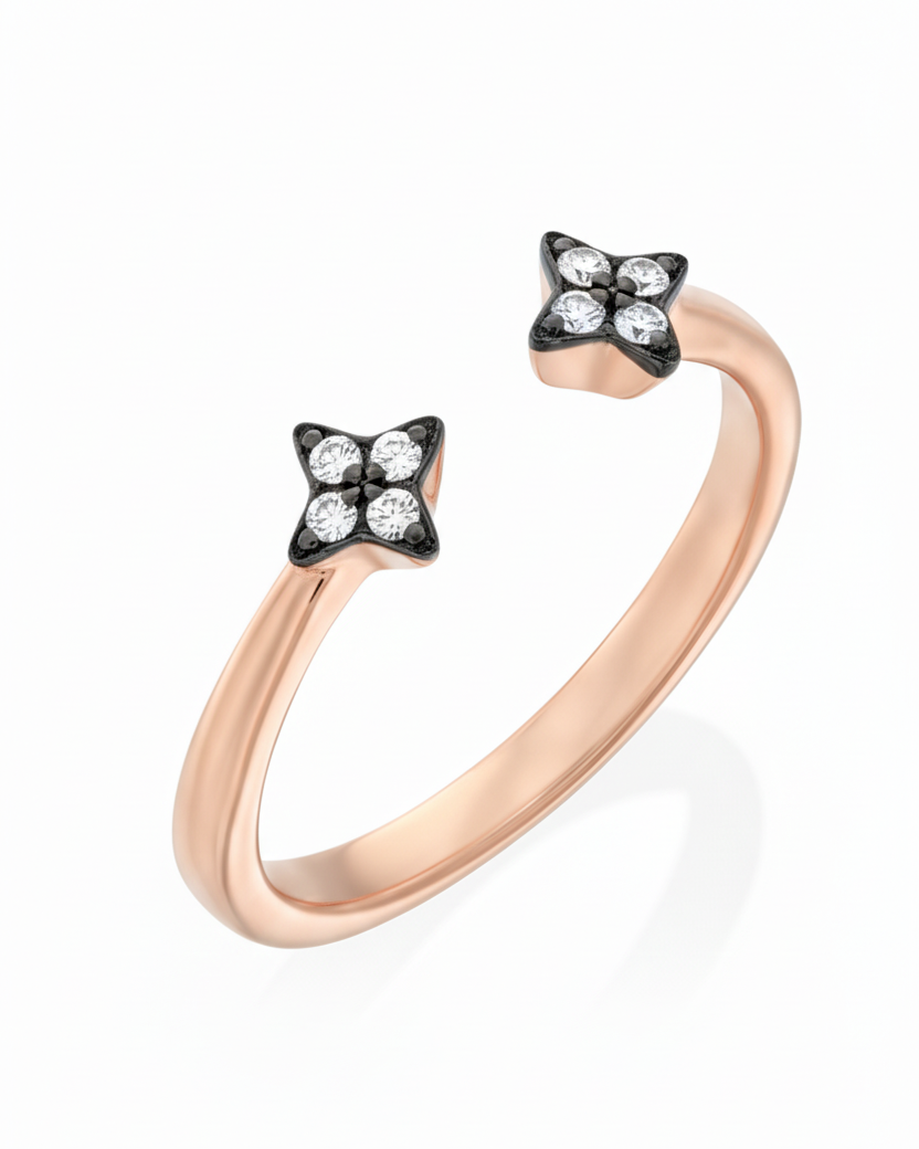 Mercury Ring with white Diamonds Blackening