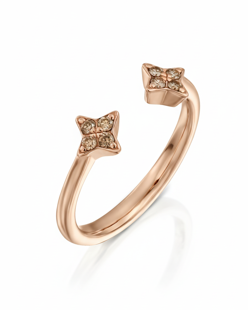 Enlarged Mercury Open Ring - Cognac Diamonds