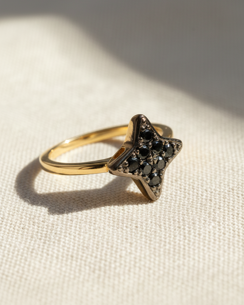 Cassiopeia Gold Ring With Black Diamonds