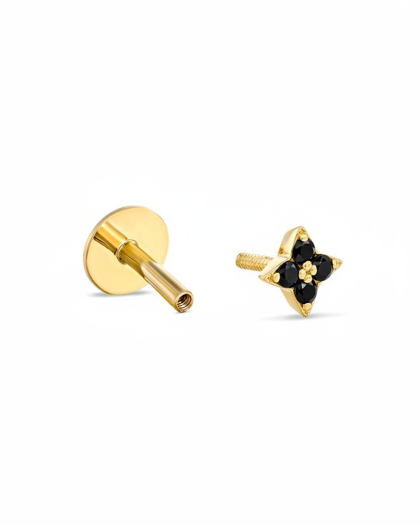 Mini Venus Piercing Gold Earring Black Diamonds