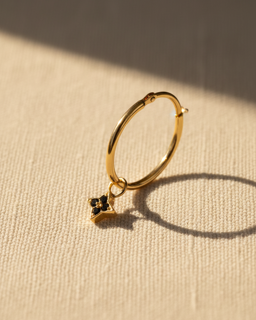 Venus Hoop Earring with Black Diamonds