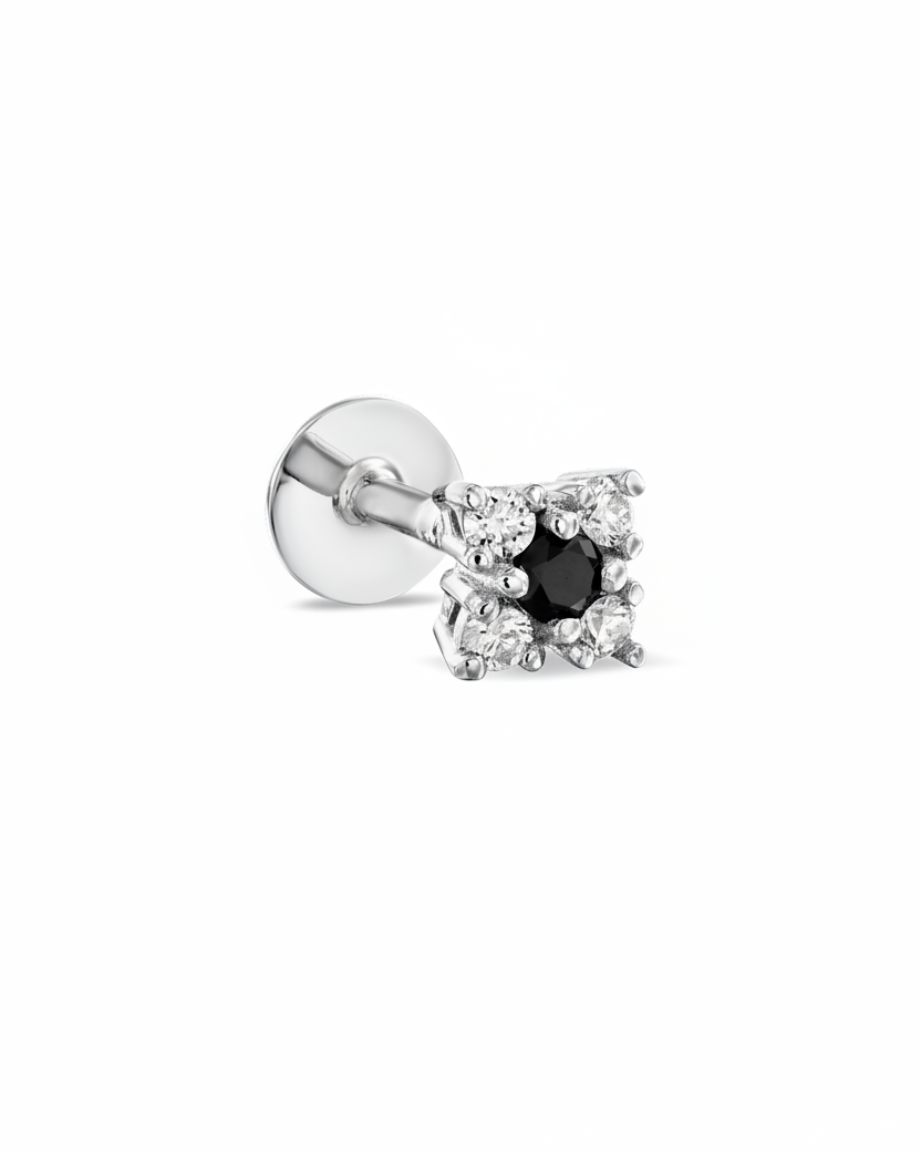 Mini Eliana Piercing Earring With Black and White Diamonds