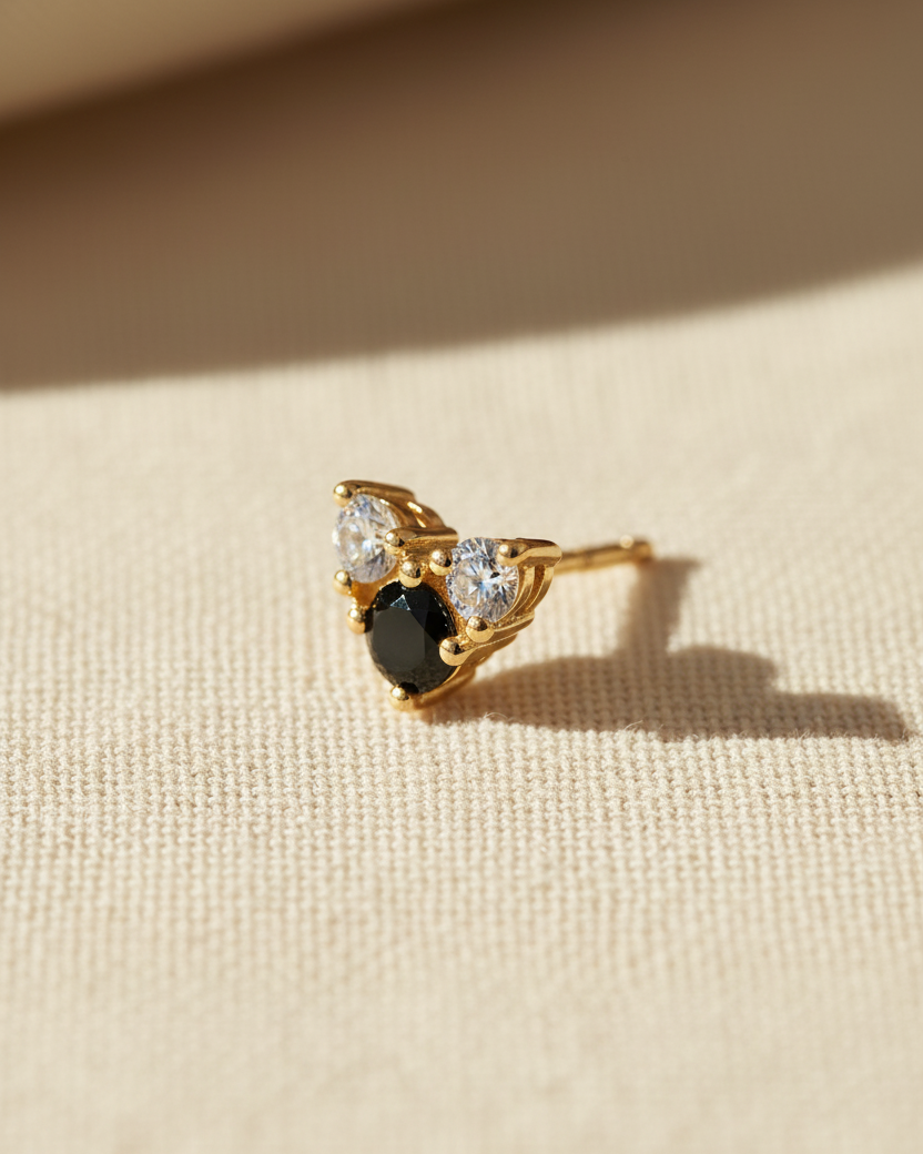 Tatiana Gold Earring Black Diamonds