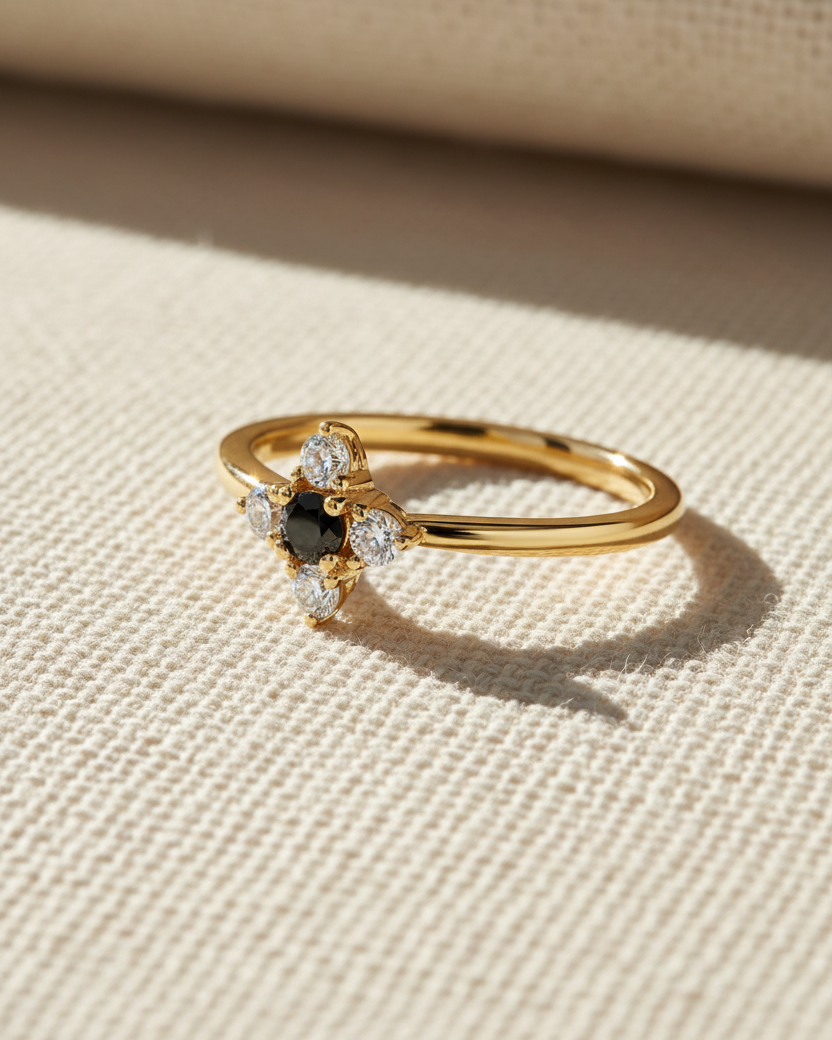 Eliana Gold Ring with Black & White Diamonds