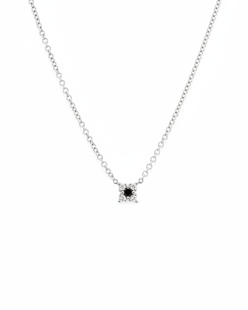 Mini Valentina Gold Necklace Black & White Diamonds