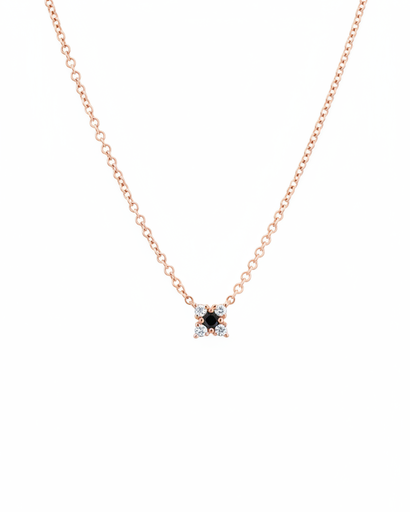 Mini Valentina Gold Necklace Black & White Diamonds
