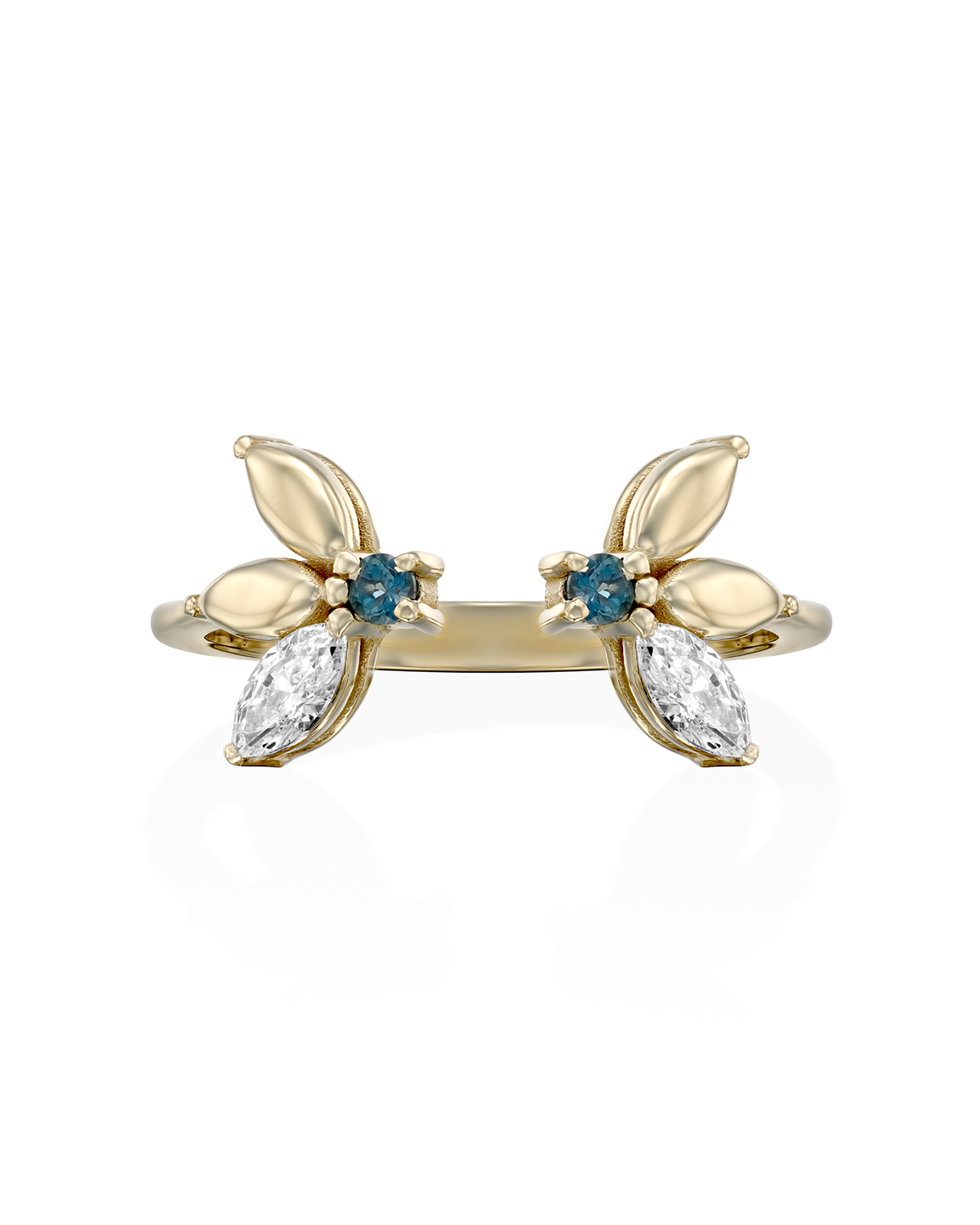 Enlarged Jeanne Bécu Open Gold Ring With Diamonds & Blue Topaz
