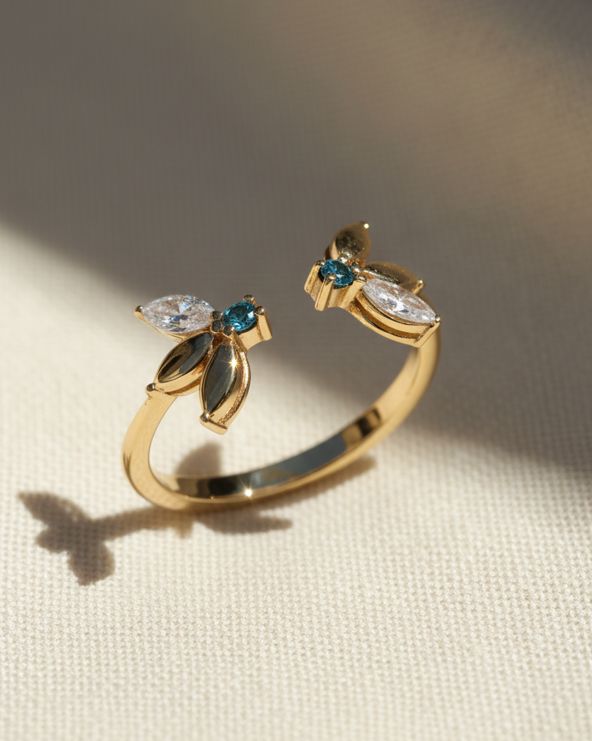 Enlarged Jeanne Bécu Open Gold Ring With Diamonds & Blue Topaz